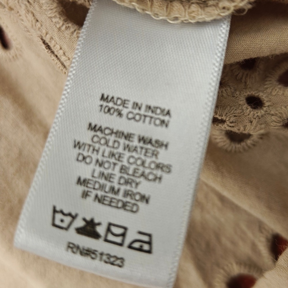 CeCe Eyelet Blouse Women's Medium Tan Flutter Sleeve Cottagecore Coquette Floral - Picture 5 of 5